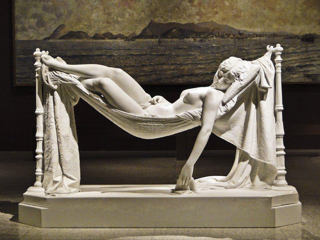 Sweet Dreams, a marble statue by the Florentine sculptor Antonio Frilli made in 1892.jpeg