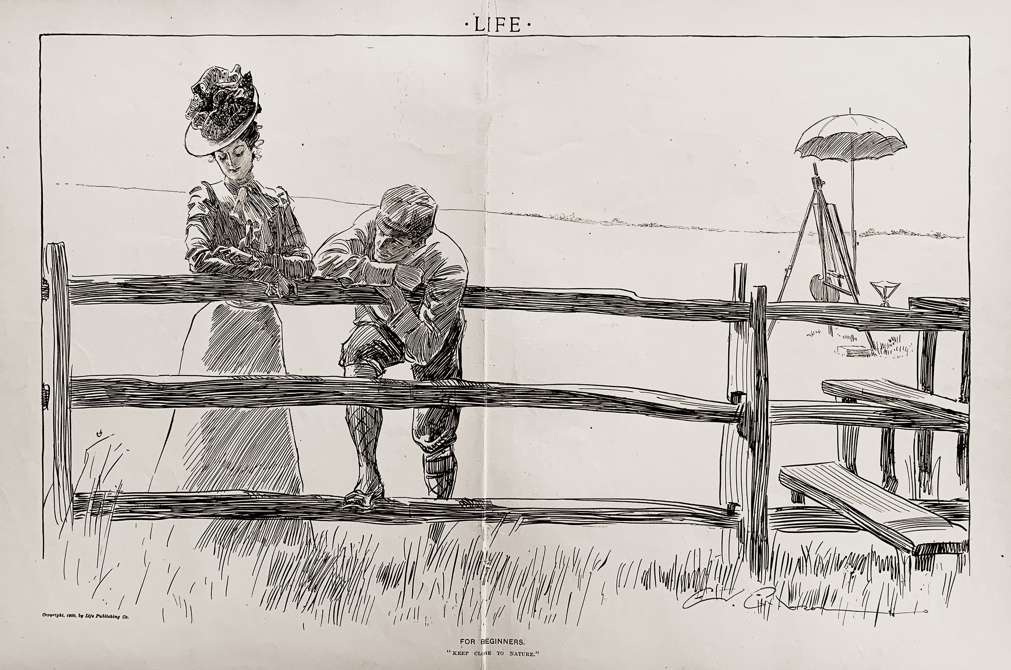 For Beginners, by Charles Dana Gibson, centerfold in Life magazine, August 9, 1900.jpg