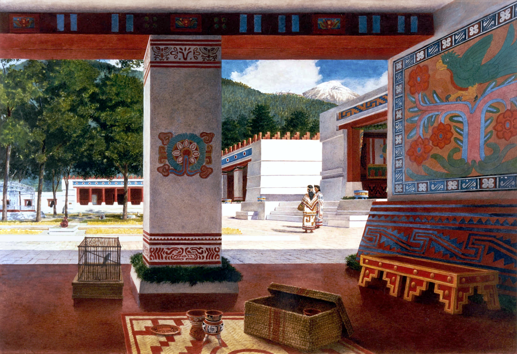 Scott & Stuart Gentling, Aztec Palace Courtyard at Chalco City, 1986.png