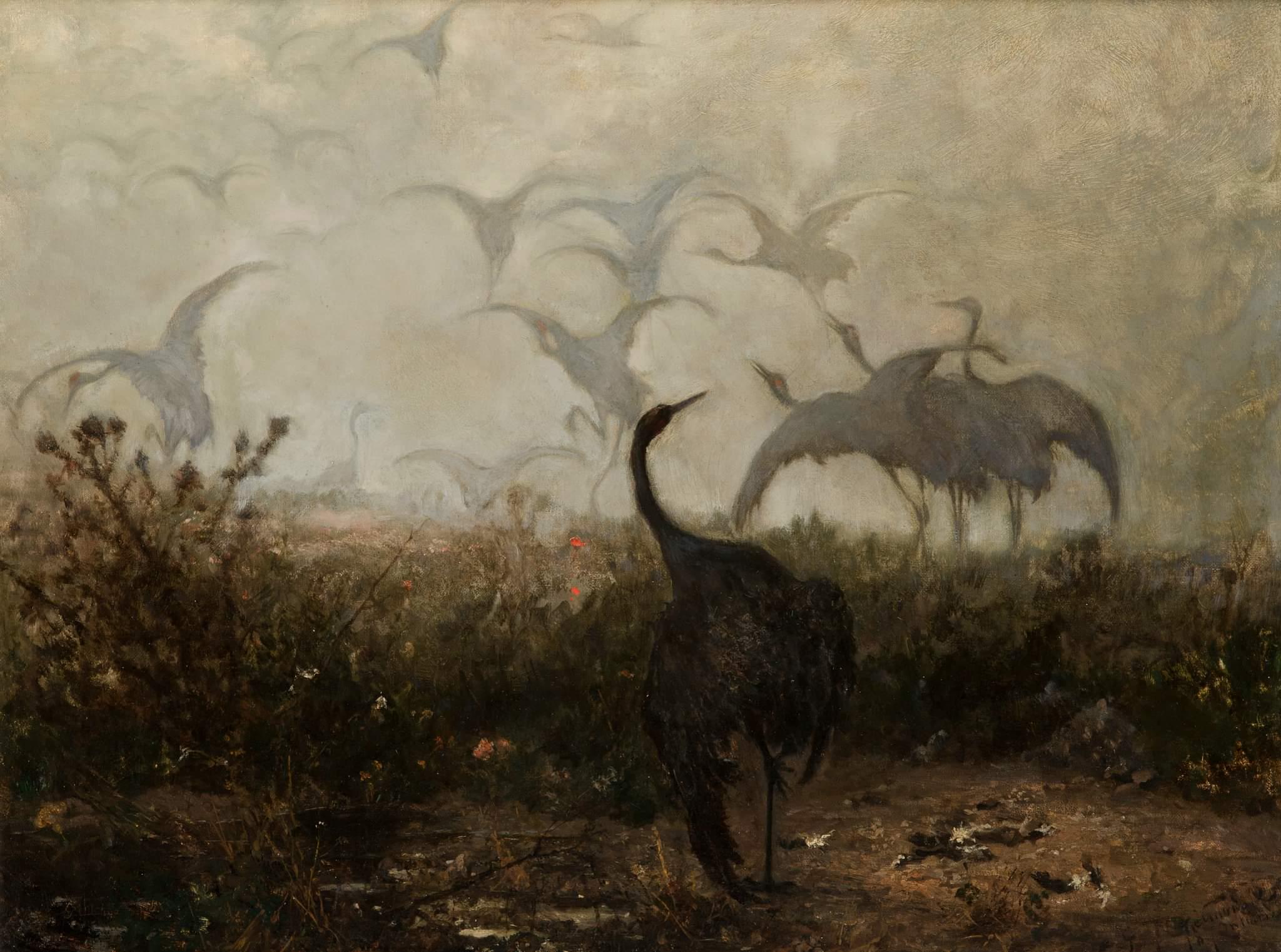 Cranes (1870) by Józef Chełmoński (Polish, 1849-1914), oil on canvas, National Museum in Kraków.jpeg