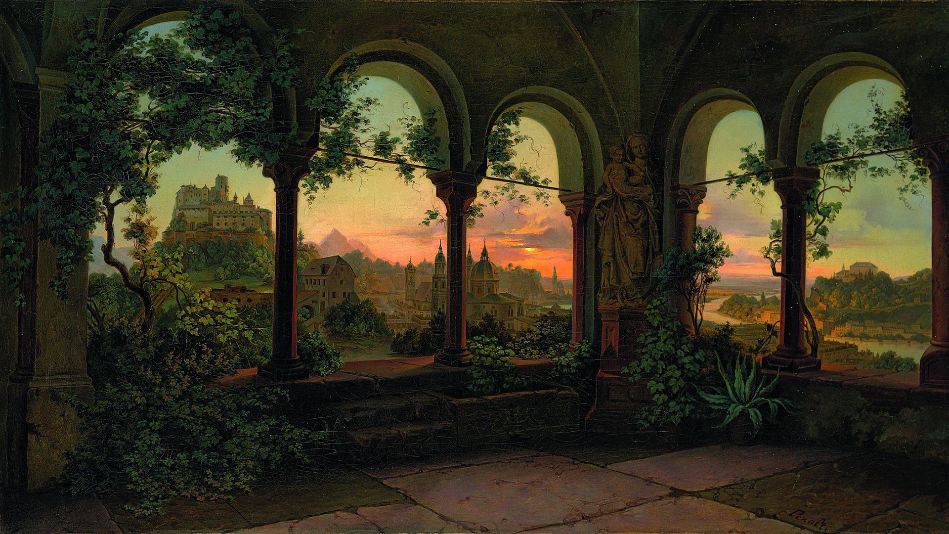 View of Salzburg from a Romanesque Loggia - Georg Pezolt, 1850.jpeg
