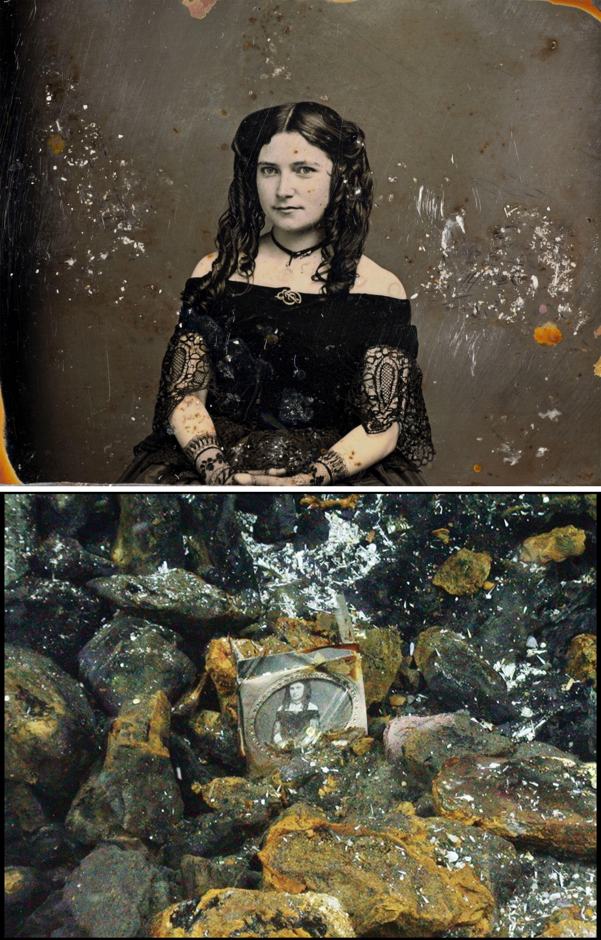 A daguerreotype of an unknown woman found in 2014 in the wreck of the SS Central America.jpg
