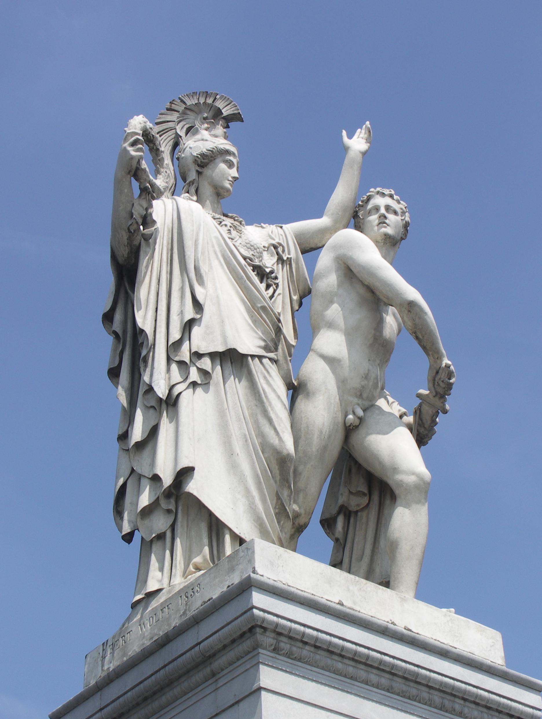 Athena counseling Diomedes during the Trojan War - Albert Wolff (1853).jpeg
