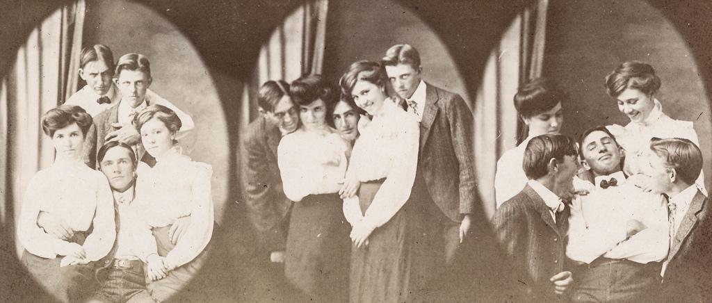 Group of friends fooling around on the photobooth, circa 1910s.jpeg