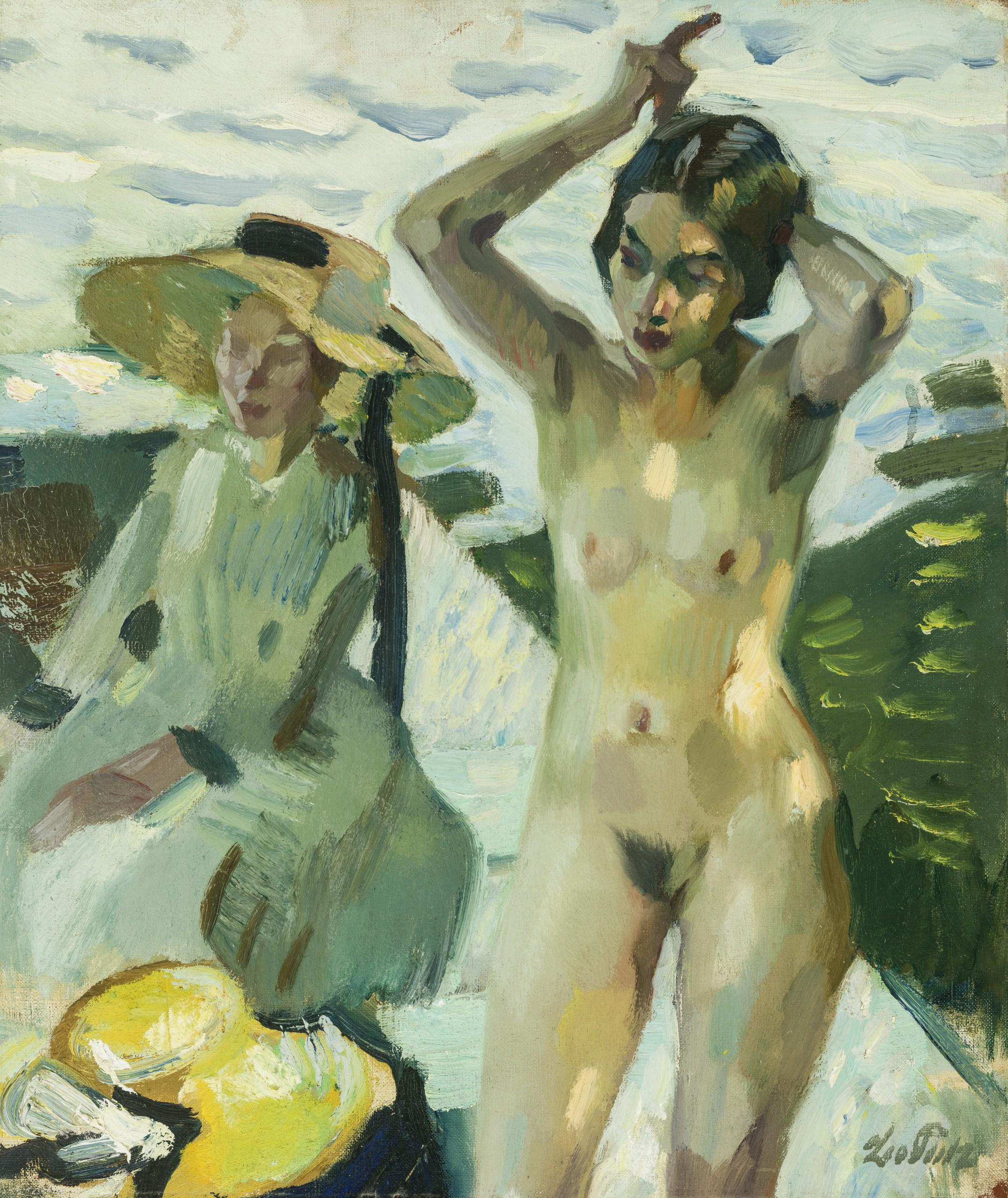 Am Ufer IV (Malmodell Toni Hasch und ihre Schwester Mina in Hartmannsberg) - Leo Putz, circa 1900.jpeg