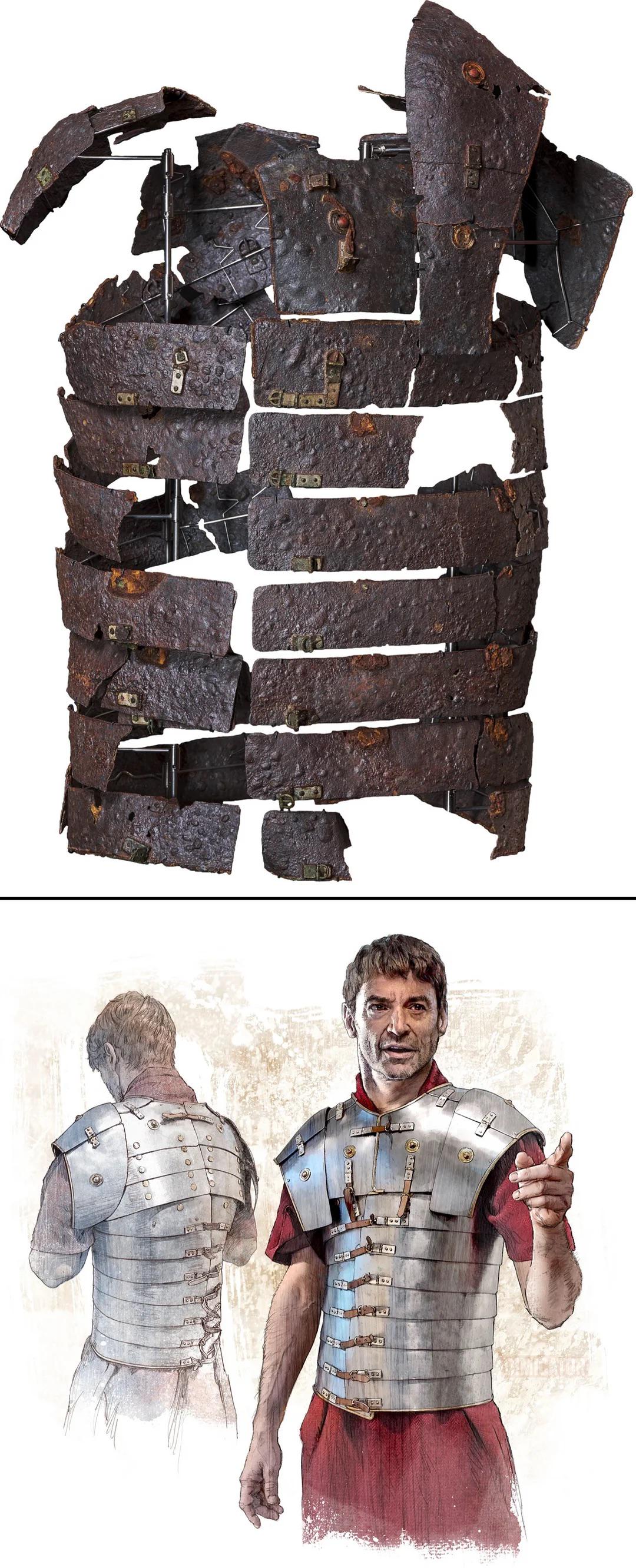 A lorica segmentata discovered in 2018 in Kalkriese, Germany, at the site of the Battle of the Teutoburg Forest.jpeg