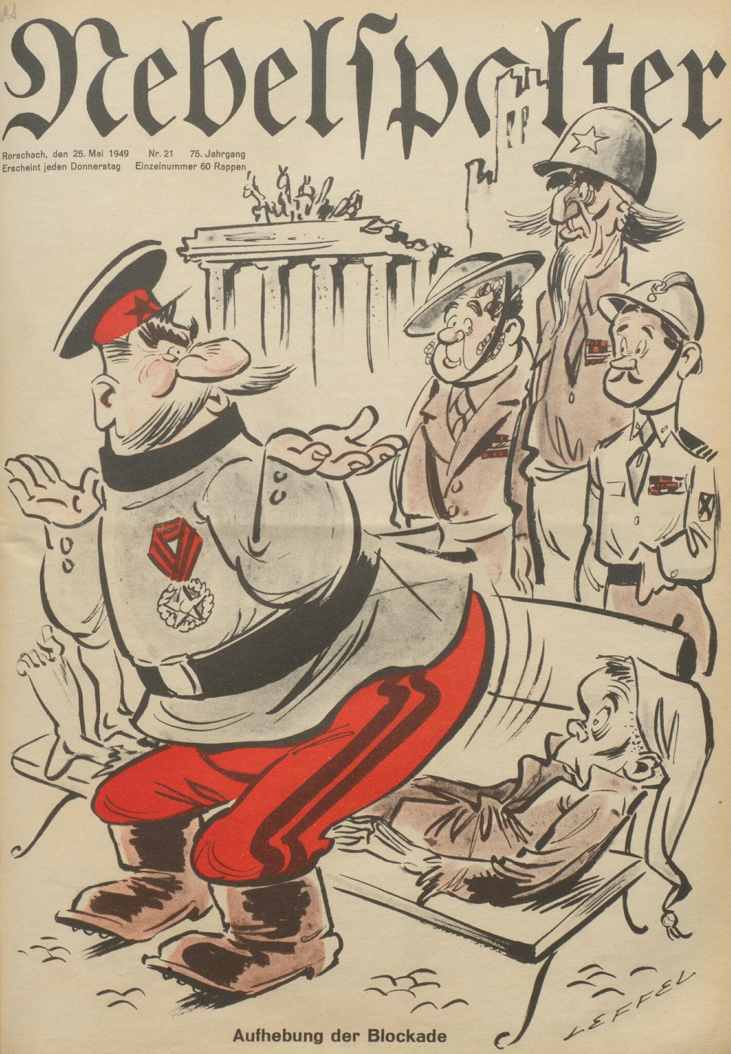 Lifting the blockade — political cartoon from Swiss Nebelspalter magazine, May 1949.jpg