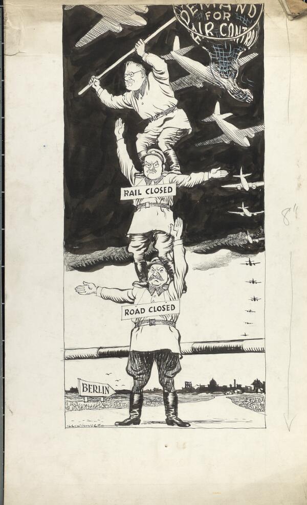 In June 1948, the Soviets cut off all land transportation, causing a shortage of food. The West's answer was the Berlin Airlift.jpg