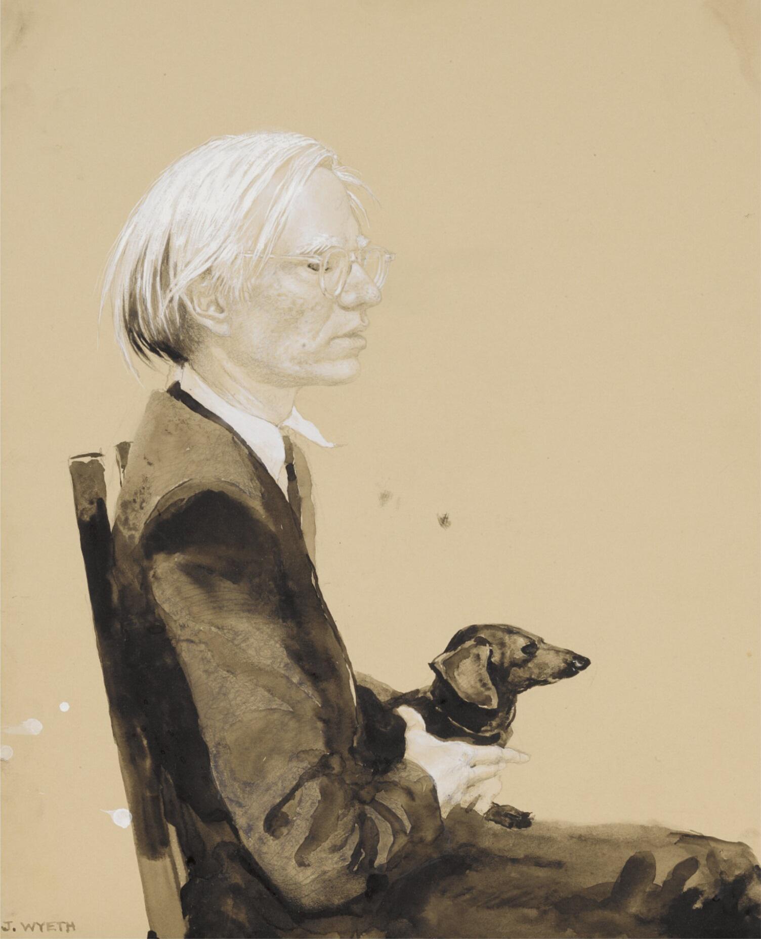 Jamie Wyeth - Andy Warhol Sitting with Archie (No. 9) (1976).jpeg