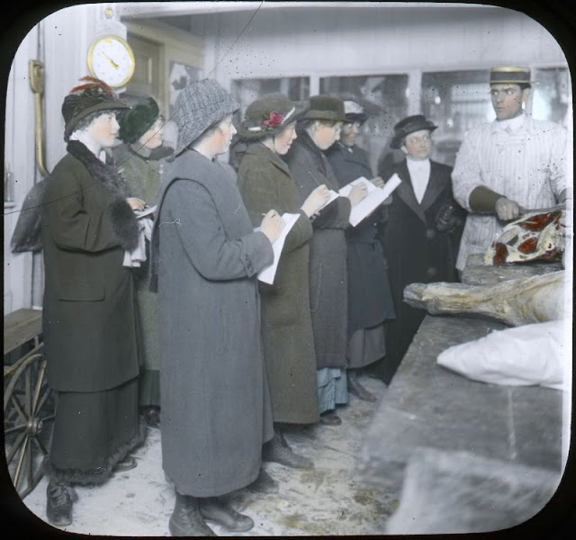 Once in awhile because of the nearness to the markets, there was a splendid opportunity for the cooks to learn all about the different cuts of meat, Trade School for Girls, Boston, circa 1914.jpg