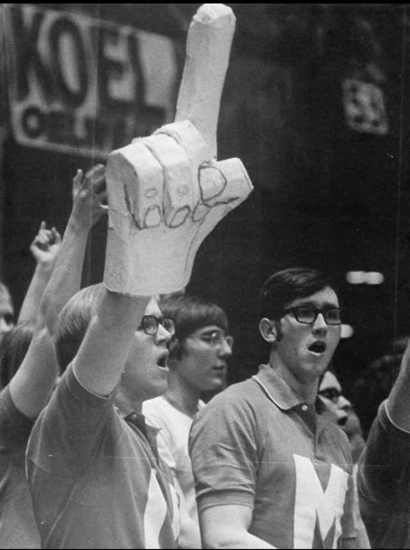 The very first foam finger, worn by its inventor Steve Chmelar, during a high school state basketball final in 1971.jpeg