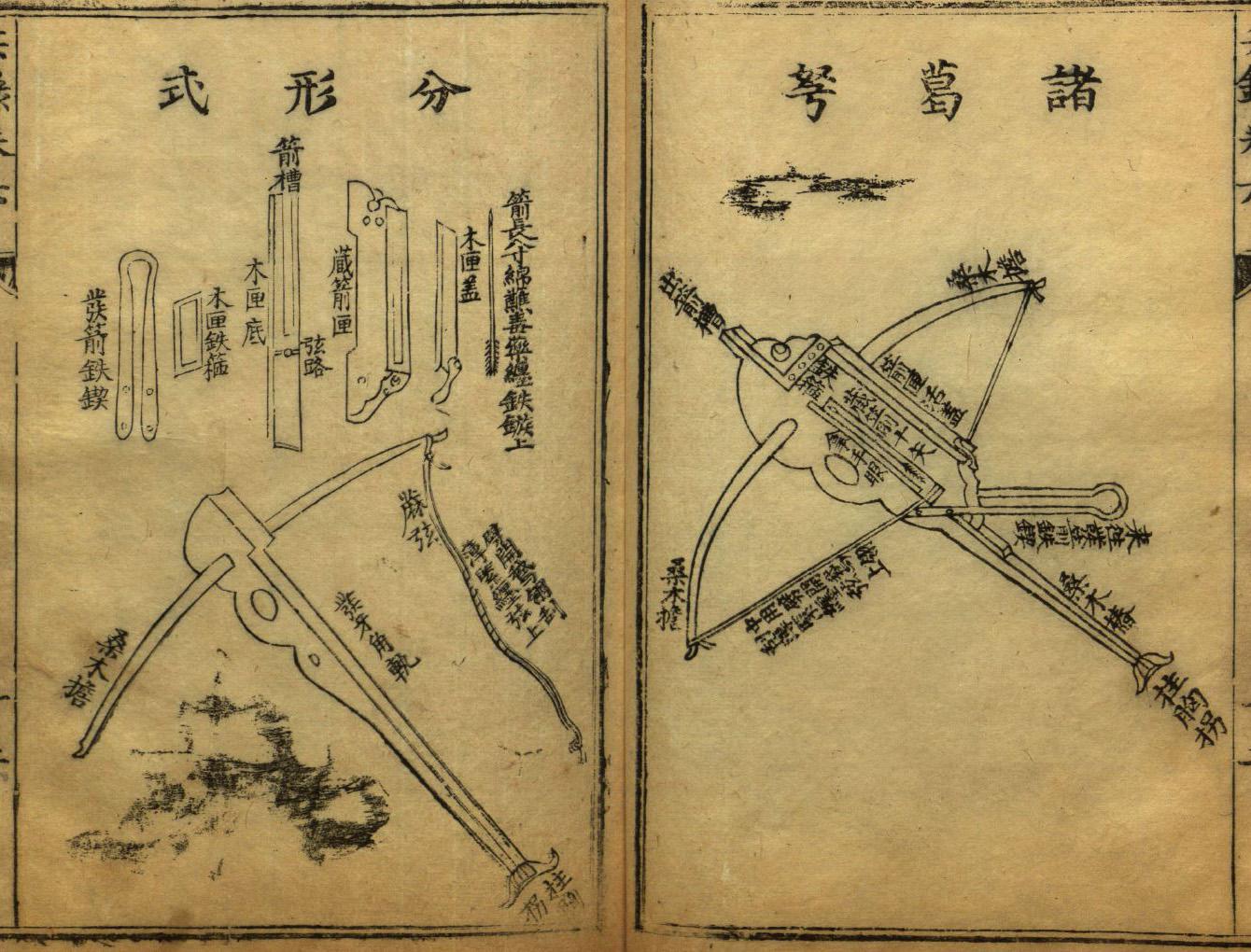 Drawing of a Zhugenu (repeating crossbow), from the Bing Lu, a military manual. China, Ming dynasty, 1606.jpeg