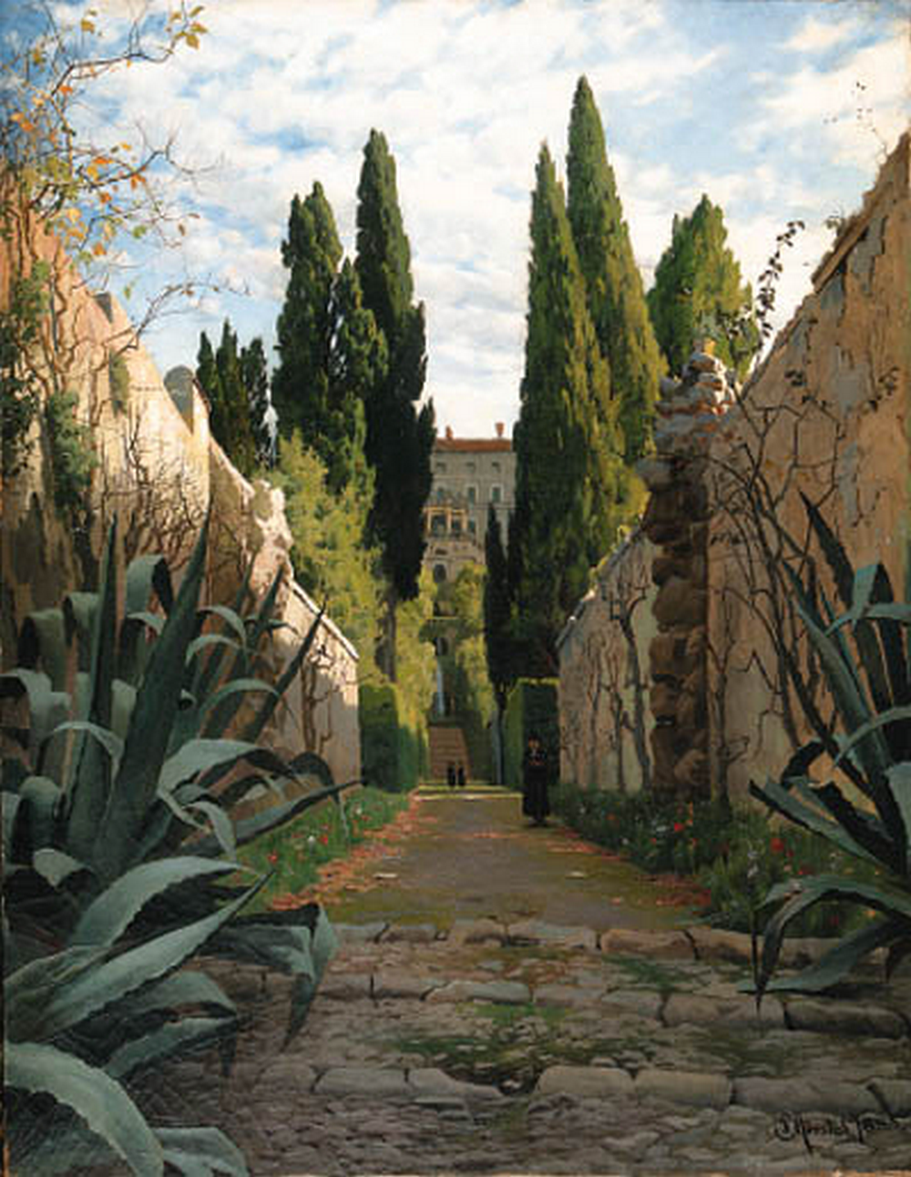 An Italian villa, Peder Mørk Mønsted, 1885.png