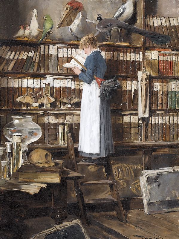 Edouard John Mentha, Maid Reading in a Library, 1915.jpg