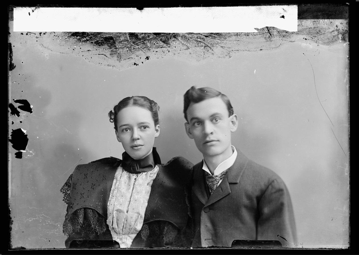 Sharp glass negative of a young couple thogether, 1890s. 1.jpg