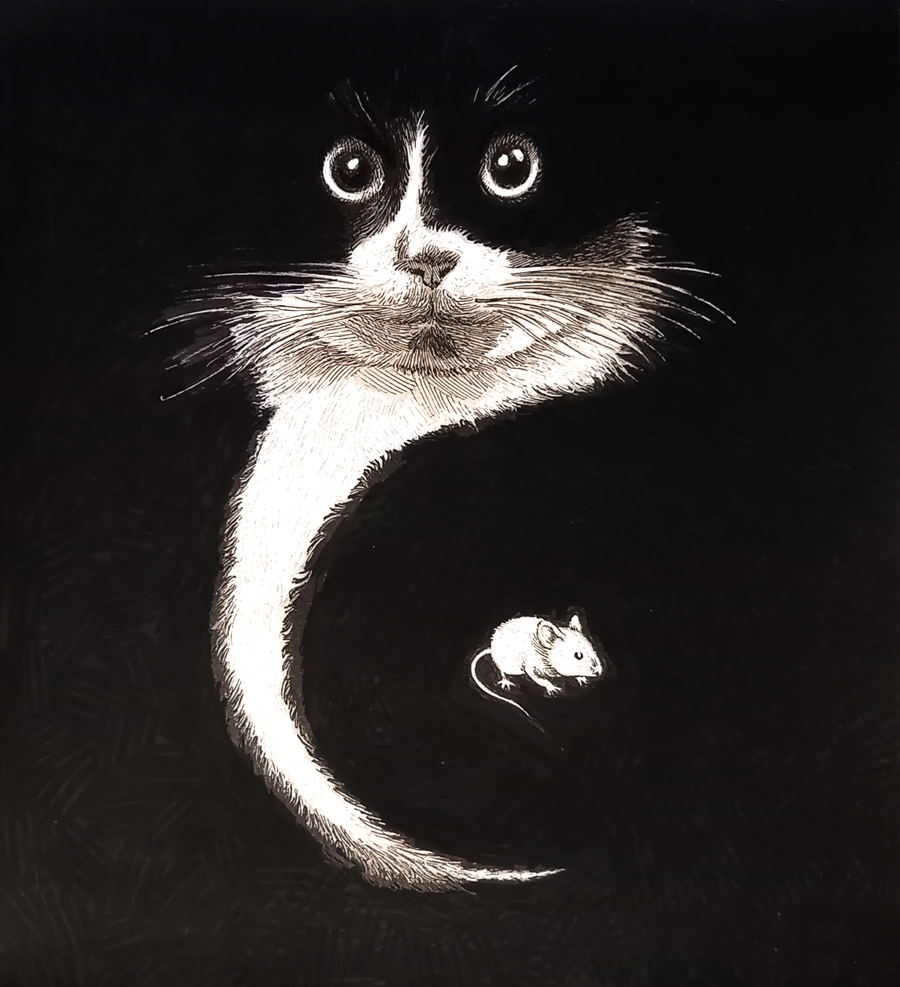 Шараев М. Инь-янь, Рапидографы, акрил, картон, 30x30 см.jpg