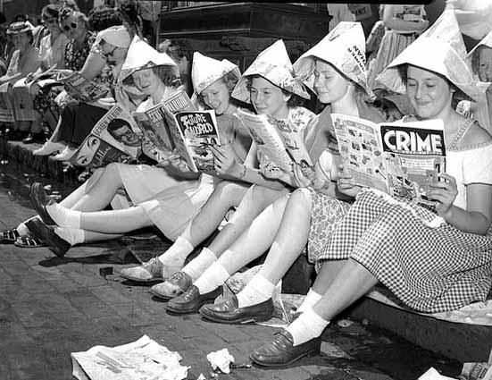 Waiting  parade, Minnesota, 1946.  diverse tastes very violent Crime Does Not Pay.jpg